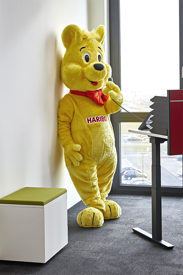 Der Goldbär am Telefon im Büro